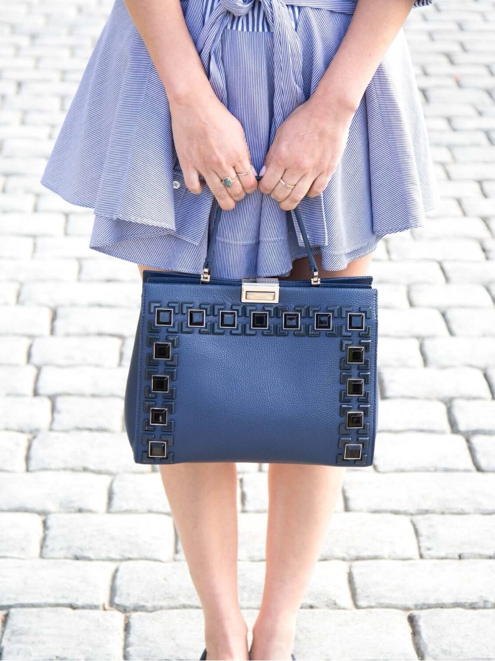 KATE SPADE Ainslie Street Etta Navy Blue Leather Studded Satchel Top Handle Bag